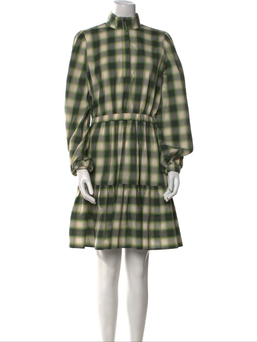 Pearl by Lela Rose Plaid Zip Front Midi Dress Long Sleeve Cotton Classic Chic S